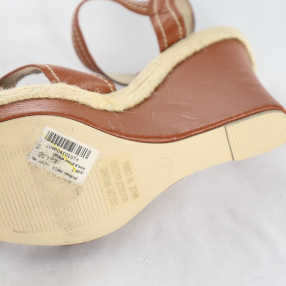 Like New BLUE ASPHALT Brown Ankle Strap Wedges - Picture 7 of 7